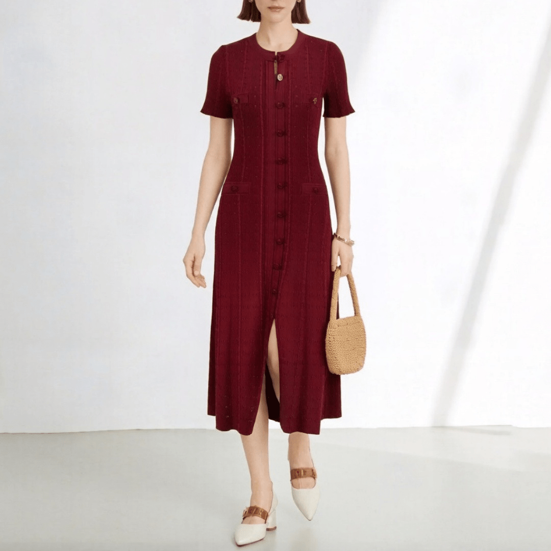 Melanie - Women's Knitted Dress with V-Neck - photo 3