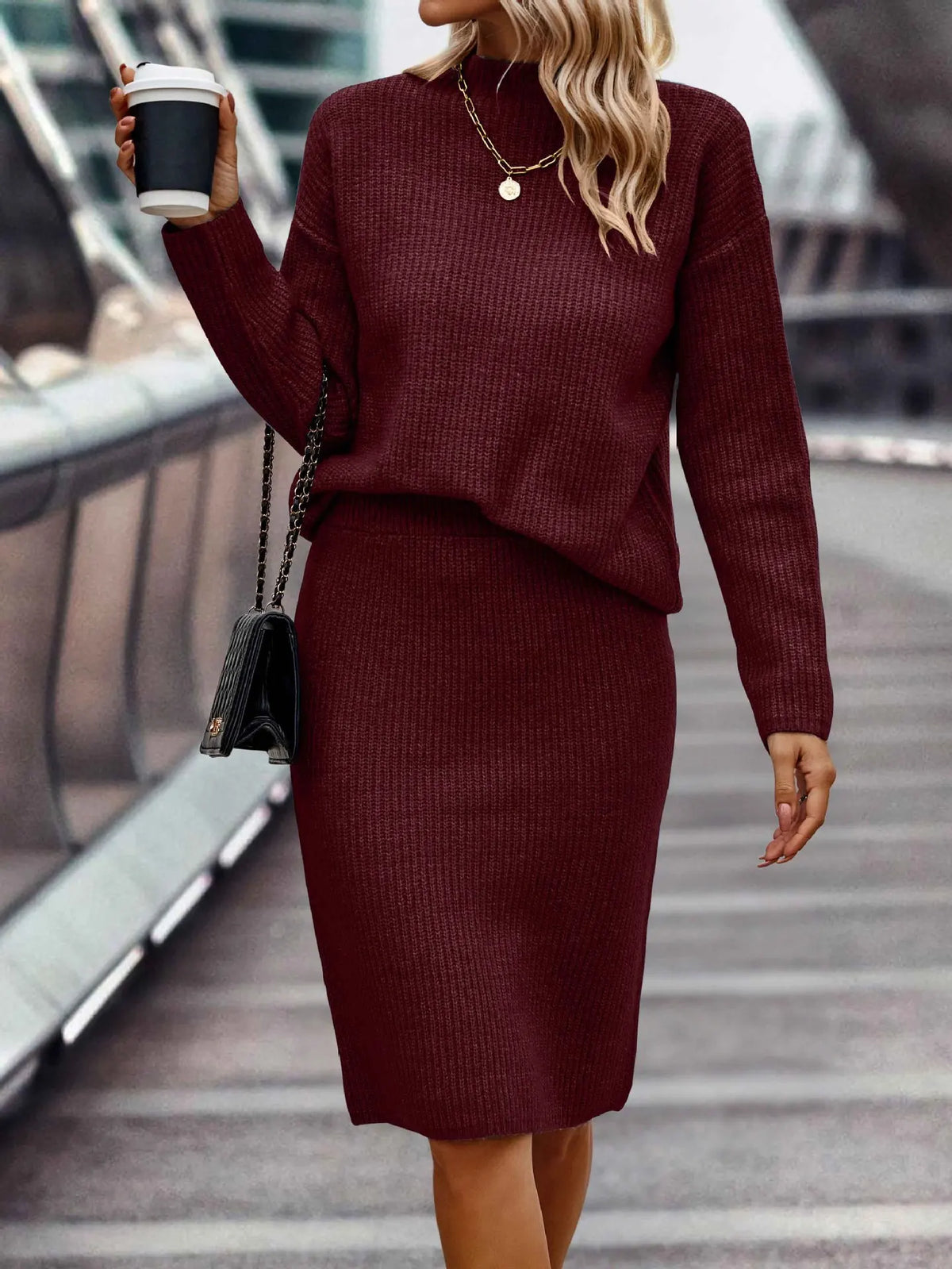 Merry - Women's Knitted Set with Stand Collar and Midi Skirt - photo 4