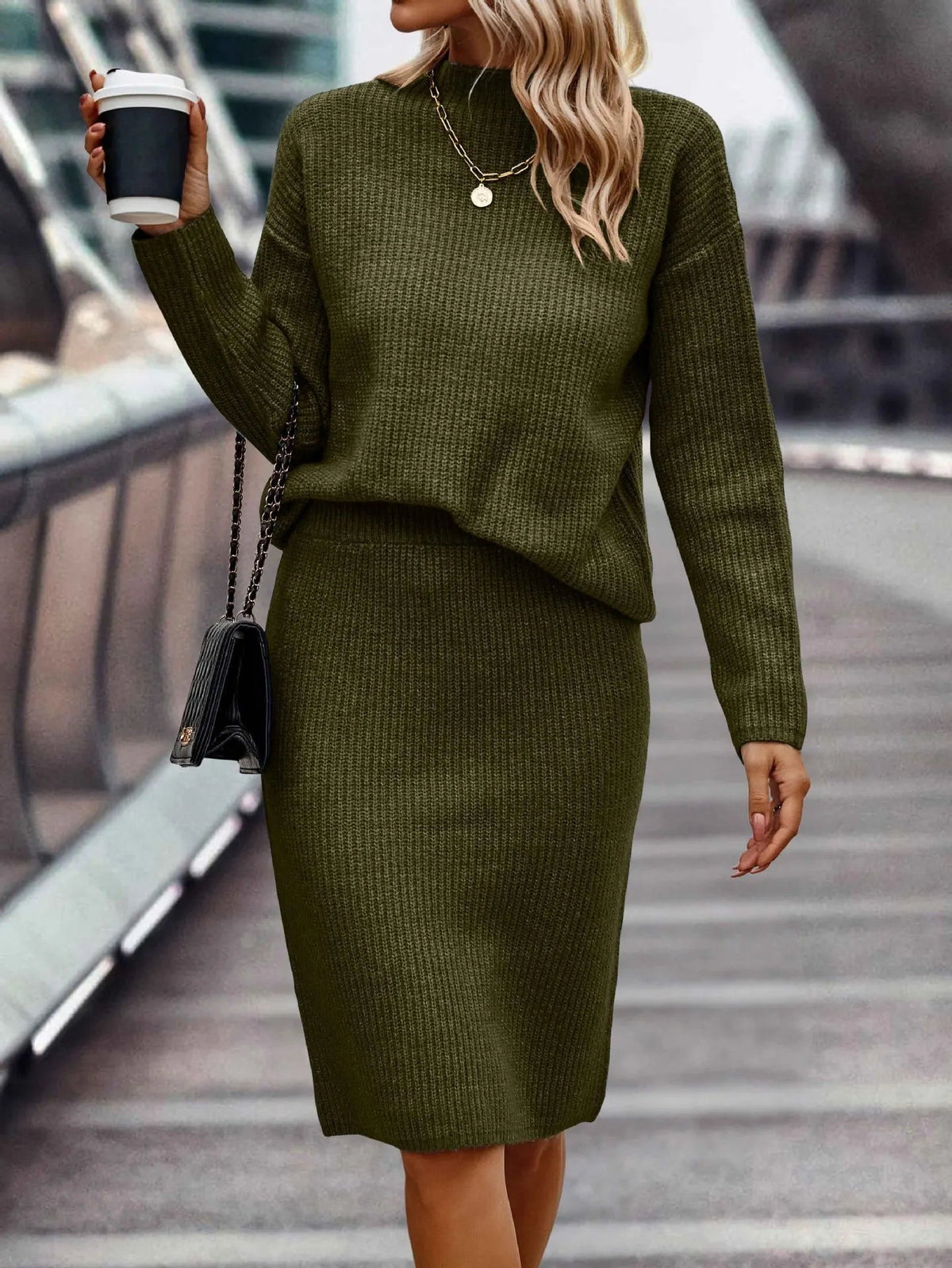 Merry - Women's Knitted Set with Stand Collar and Midi Skirt - photo 6