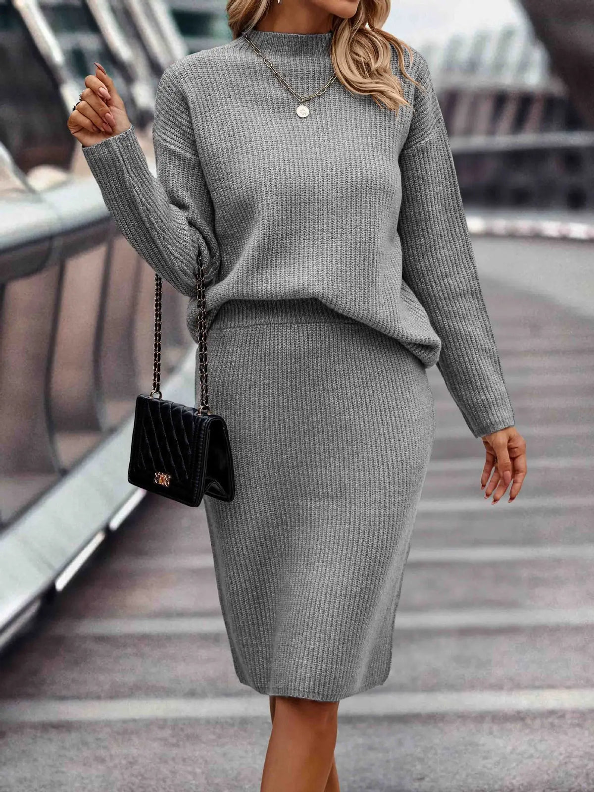 Merry - Women's Knitted Set with Stand Collar and Midi Skirt - photo 7