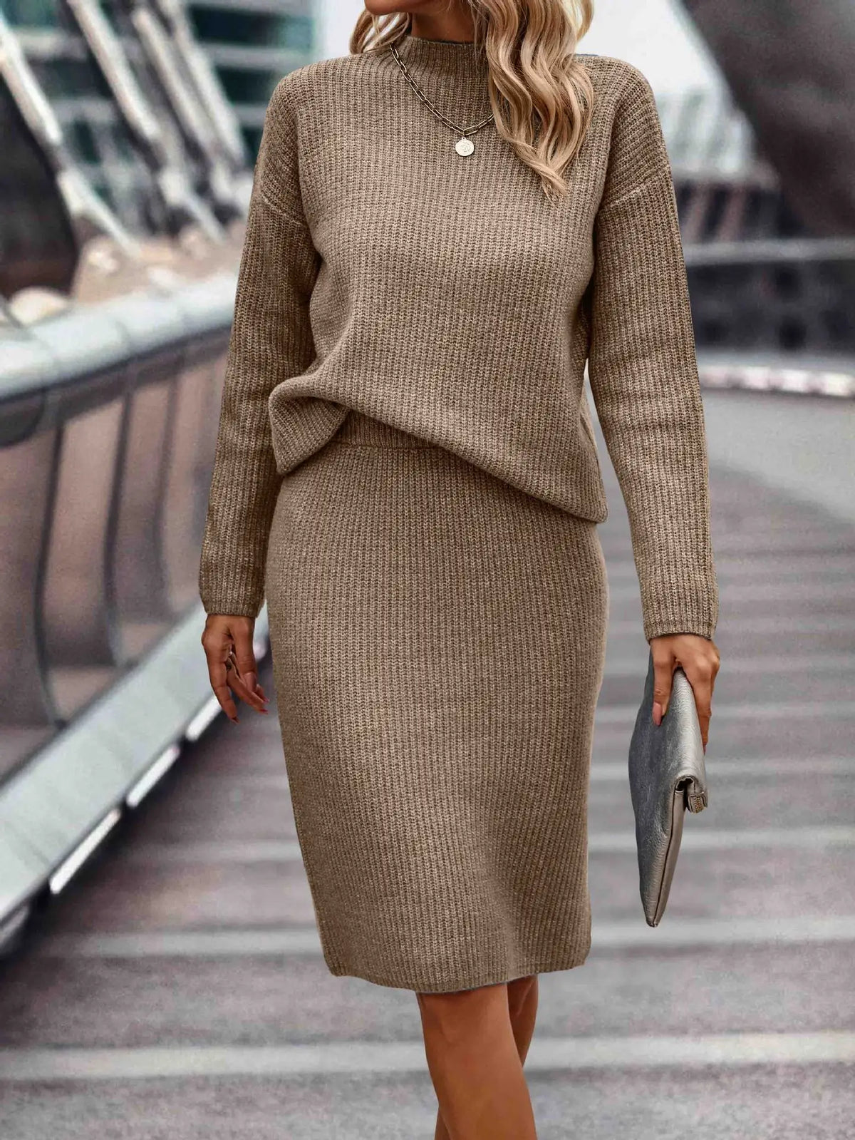 Merry - Women's Knitted Set with Stand Collar and Midi Skirt - photo 8