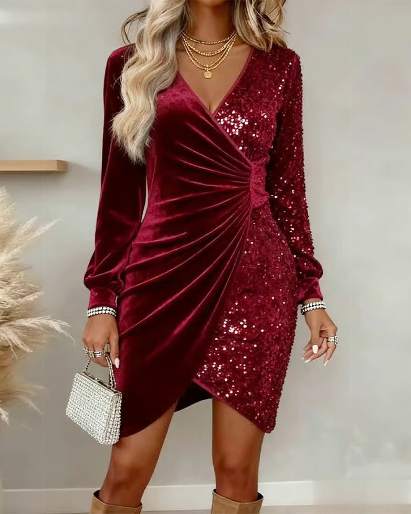 Meta - Women's V-Neck Wrap Sequin Dress – view 3