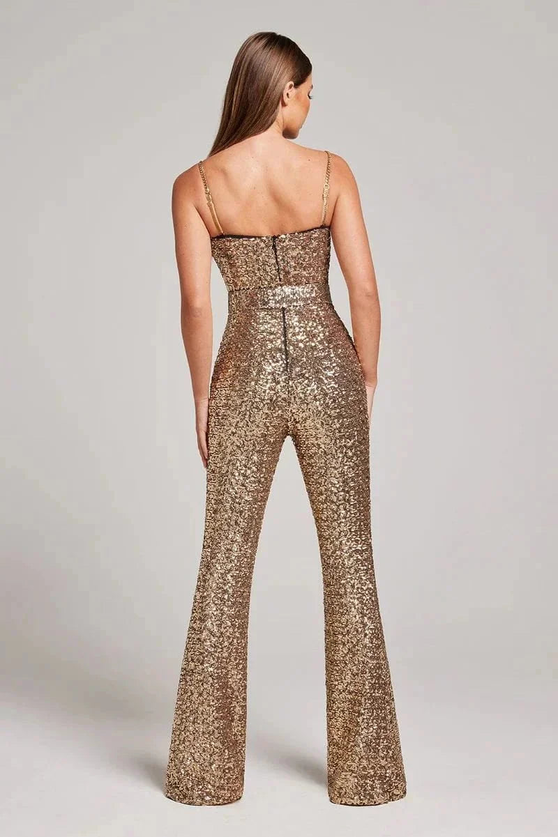 Women's Sparkling Glitter Jumpsuit with Stylish Waist Belt - photo 8