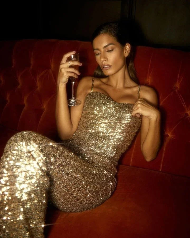 Women's Sparkling Glitter Jumpsuit with Stylish Waist Belt - photo 3