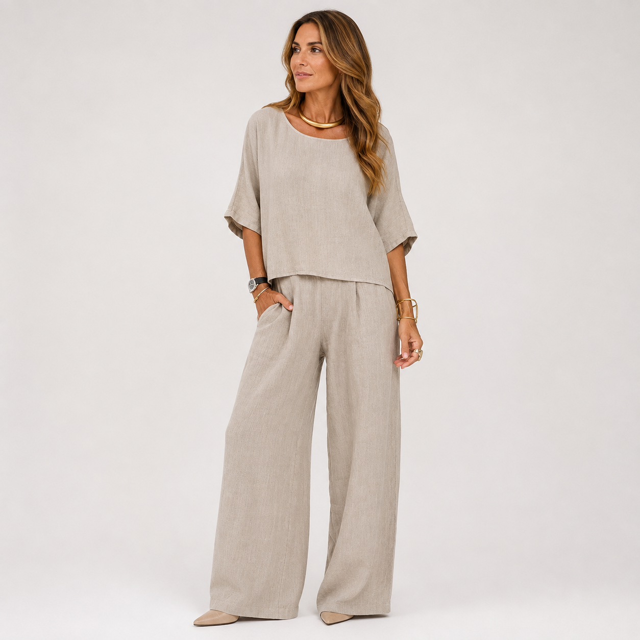 Mireille - Women's Relaxed Two-Piece Set with Wide Leg - photo 1