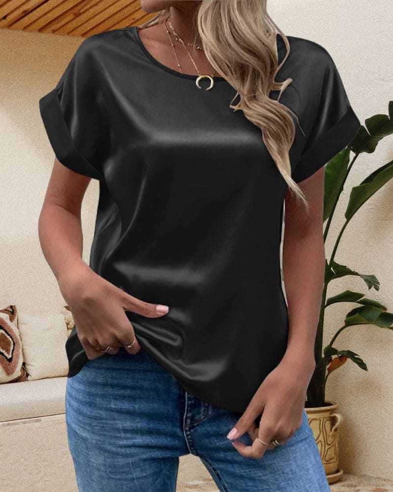 Moira - Women's Satin Blouse with Short Sleeves - photo 8