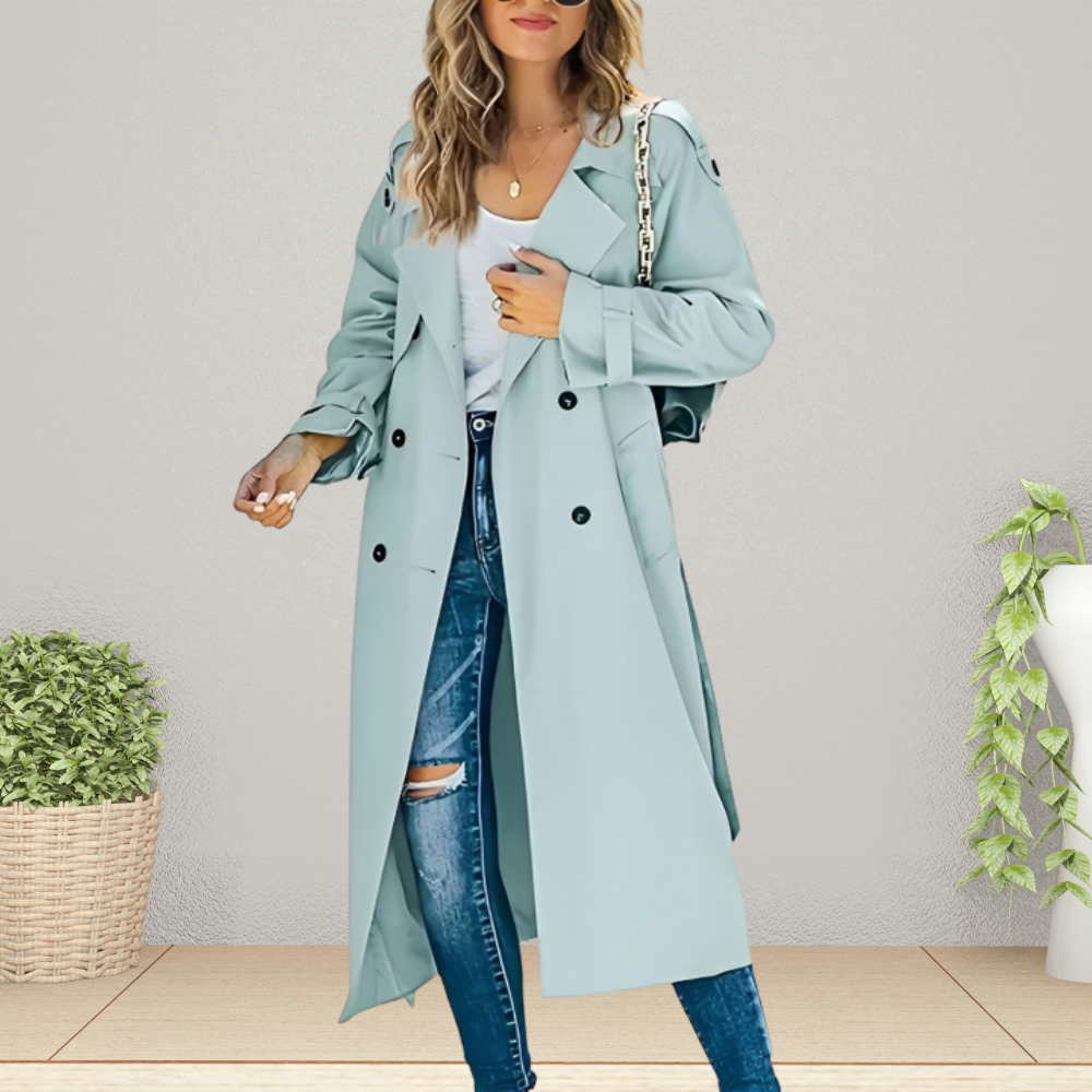 Monica - Women's Long Double-Breasted Trench Coat with Tie Belt - photo 2