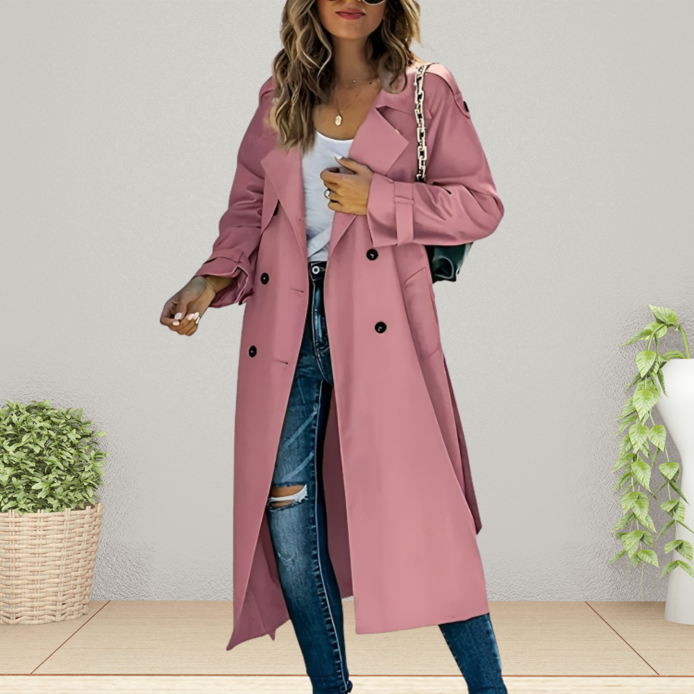 Monica - Women's Long Double-Breasted Trench Coat with Tie Belt - photo 3