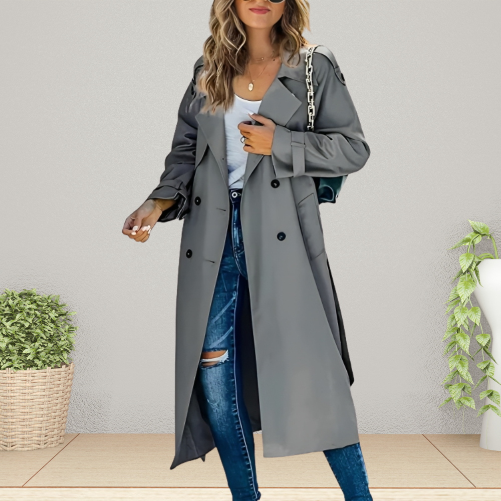 Monica - Women's Long Double-Breasted Trench Coat with Tie Belt - photo 5