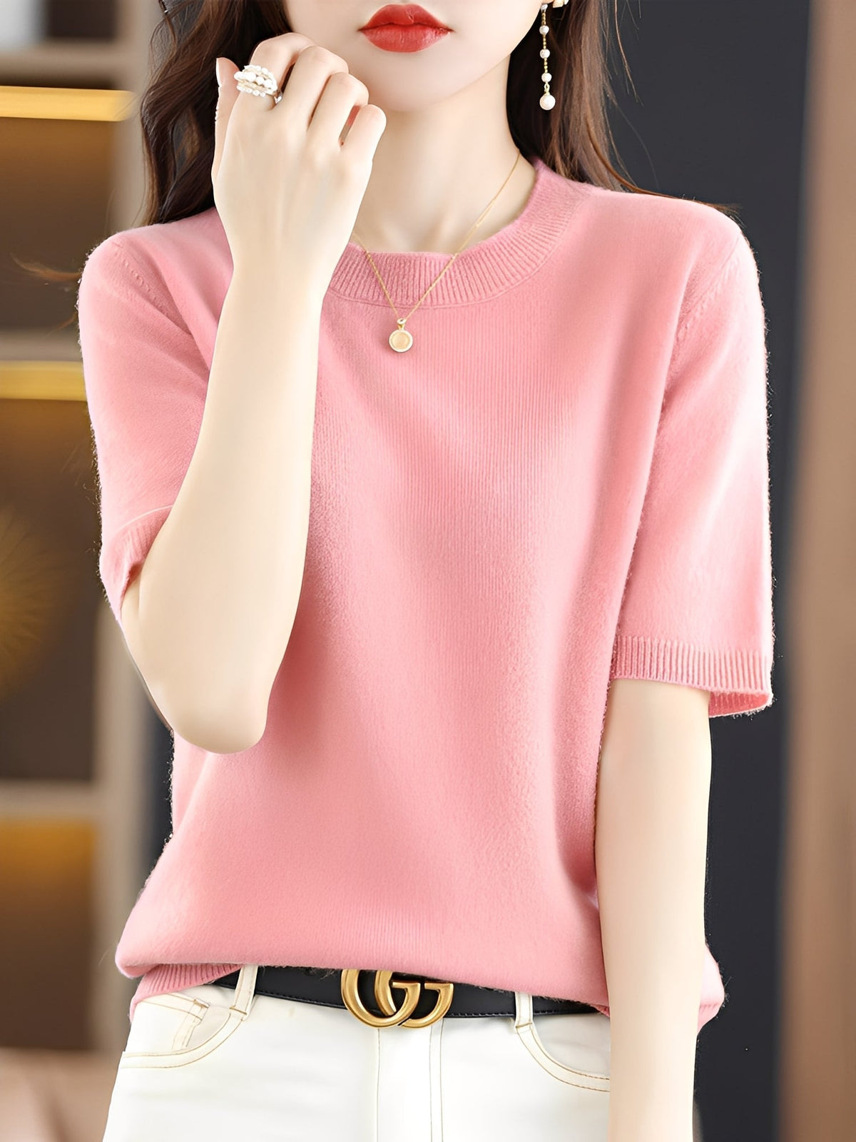 Nadine - Women's Short Sleeve Knitted Sweater - photo 1