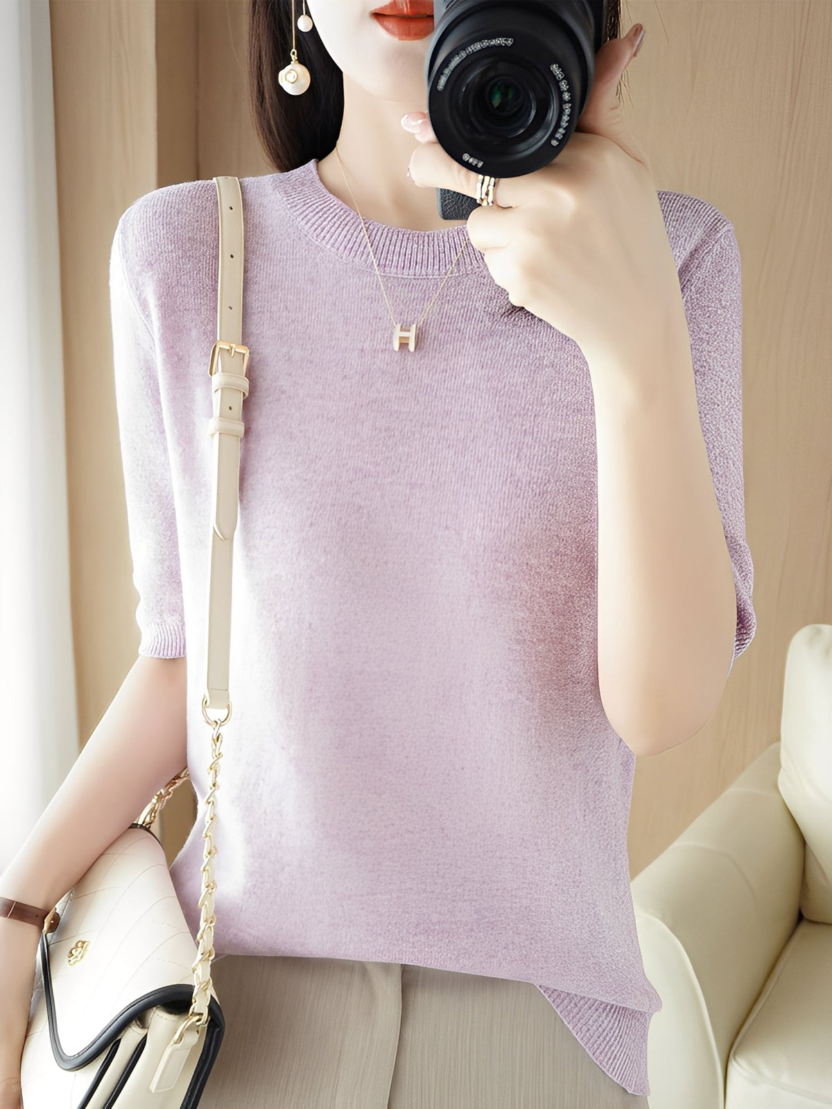 Nadine - Women's Short Sleeve Knitted Sweater - photo 3