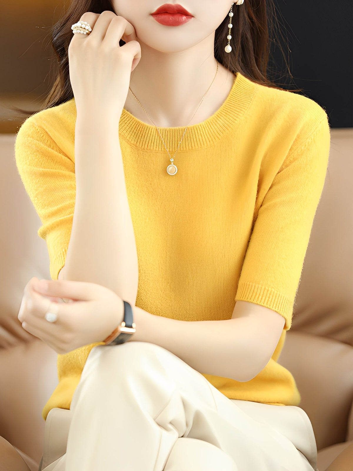 Nadine - Women's Short Sleeve Knitted Sweater - photo 5