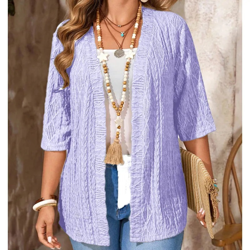 Nerys - Women's Open-Knit Cardigan with 3/4 Sleeves - photo 12