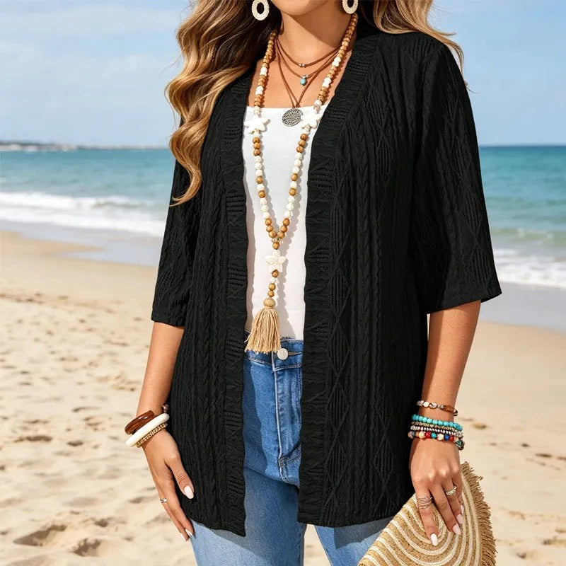 Nerys - Women's Open-Knit Cardigan with 3/4 Sleeves - photo 2