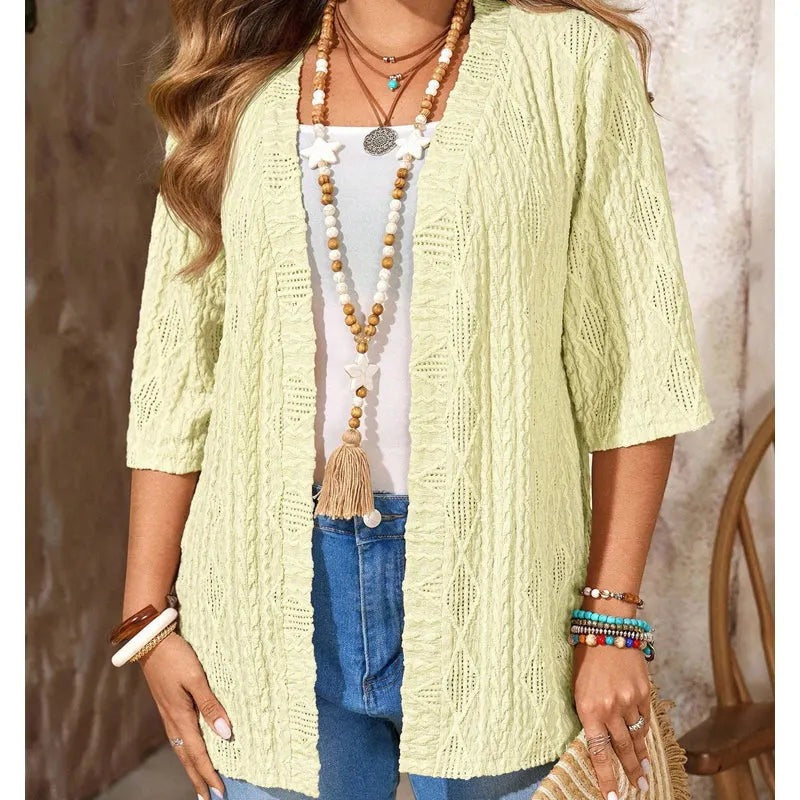 Nerys - Women's Open-Knit Cardigan with 3/4 Sleeves - photo 6