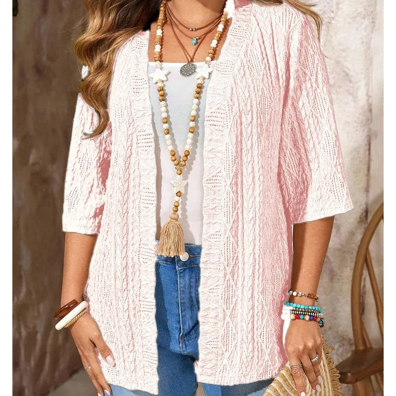Nerys - Women's Open-Knit Cardigan with 3/4 Sleeves - photo 9