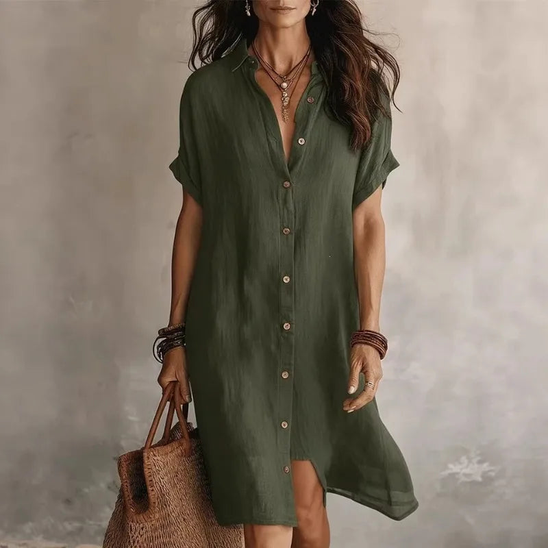 Gaye - Women's Flowing Midi Dress with Short Sleeves