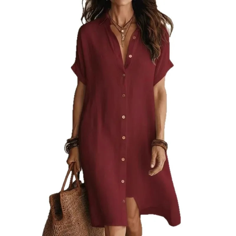 Gaye - Women's Flowing Midi Dress with Short Sleeves