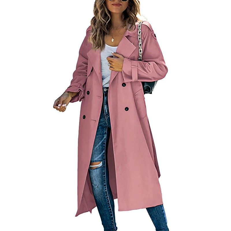Women's Long Double-Breasted Trench Coat for All Seasons - photo 2