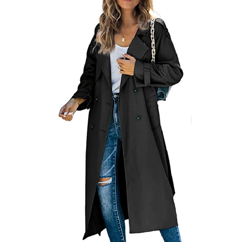 Women's Long Double-Breasted Trench Coat for All Seasons - photo 6