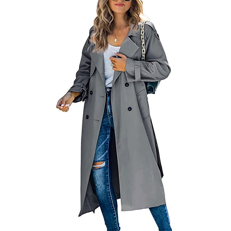 Women's Long Double-Breasted Trench Coat for All Seasons - photo 4