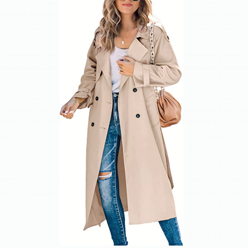 Women's Long Double-Breasted Trench Coat for All Seasons - photo 3
