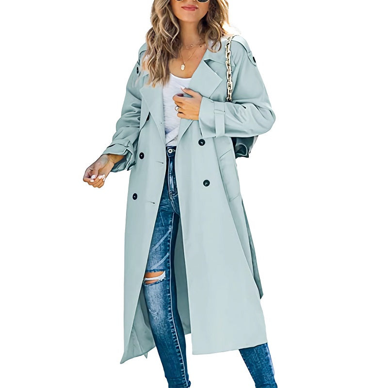 Women's Long Double-Breasted Trench Coat for All Seasons - photo 5