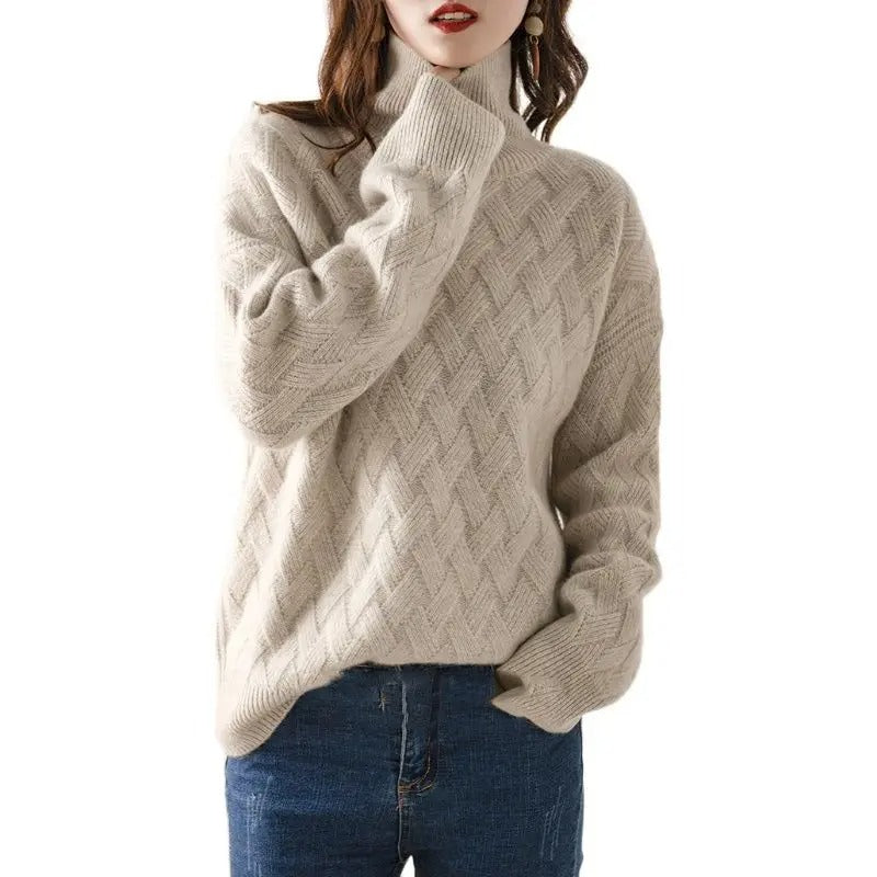 Noelle - Women's Cable Knit Jumper with Roll Neck - photo 3