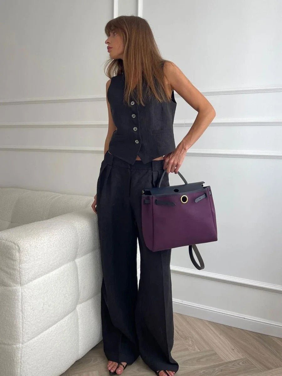 Women's Linen Two Piece Set with Vest and Pants