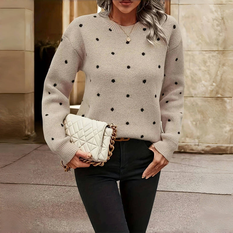 Ophelia - Women's Knitted Jumper with Polka Dot Print