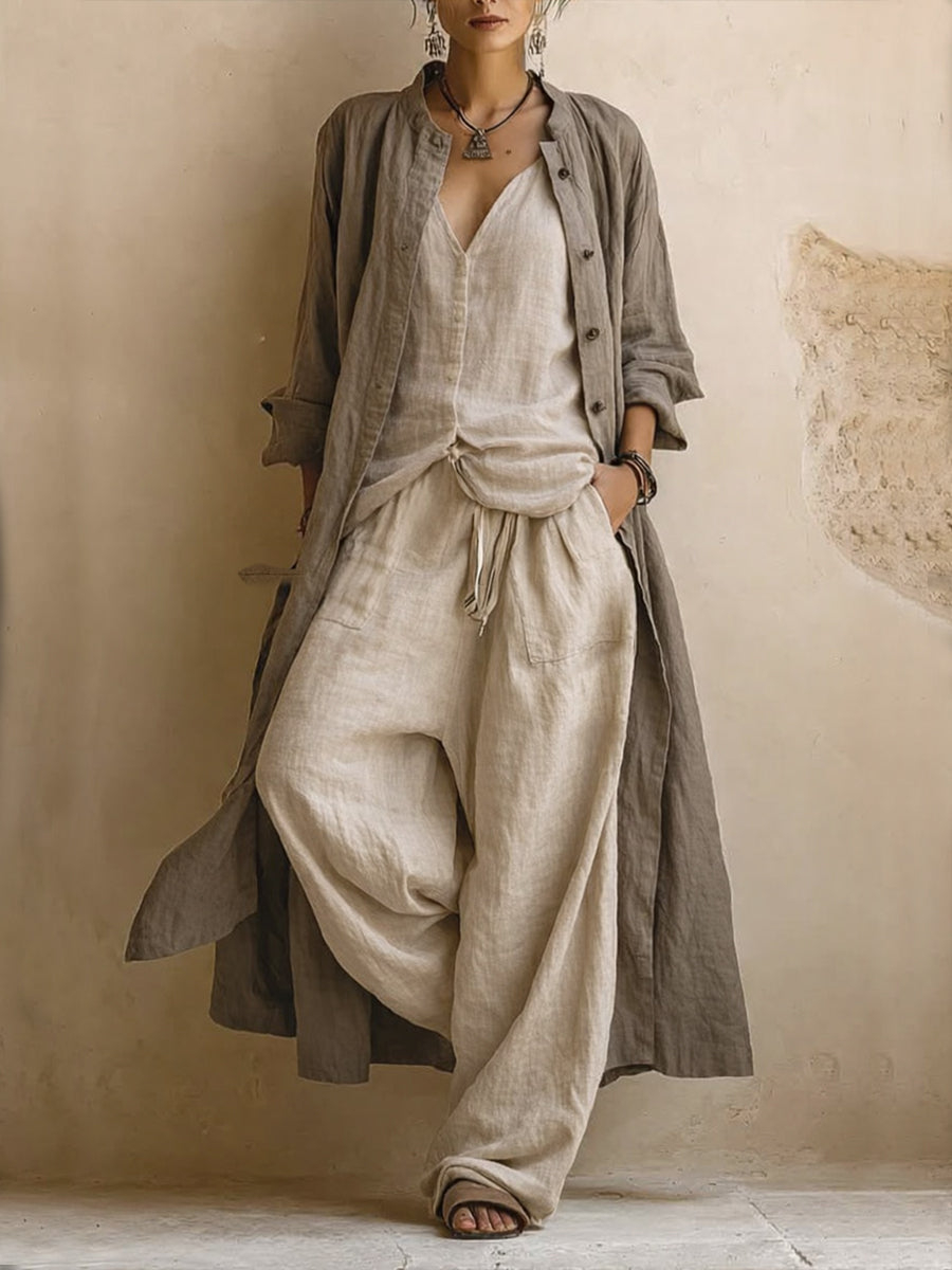 Boema - Completo da donna bohemien in cotone e lino composto da tre pezzi