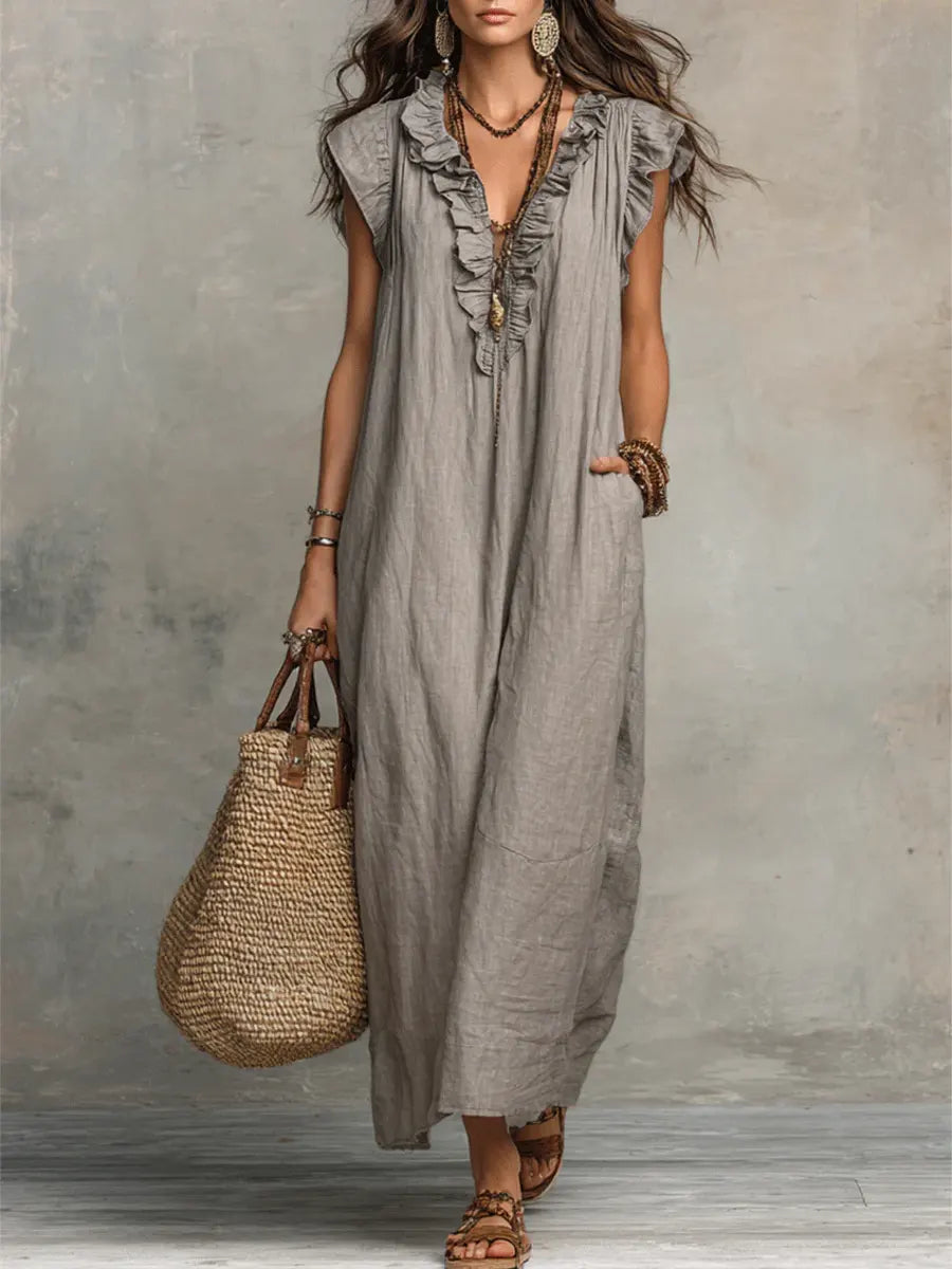 Women's Relaxed Fit Linen Maxi Dress for Summer - photo 1