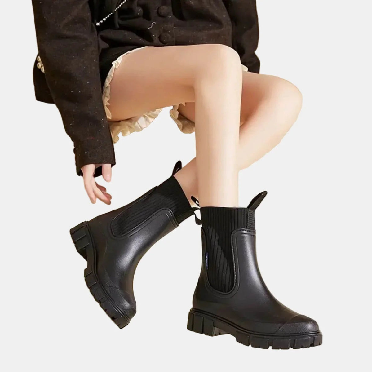 Radka - Women's Ankle Boots with Ribbed Knit Cuff