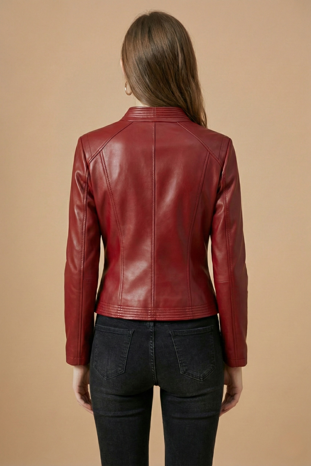 Ottilie - Women's Biker Jacket with Zip Front and Long Sleeves