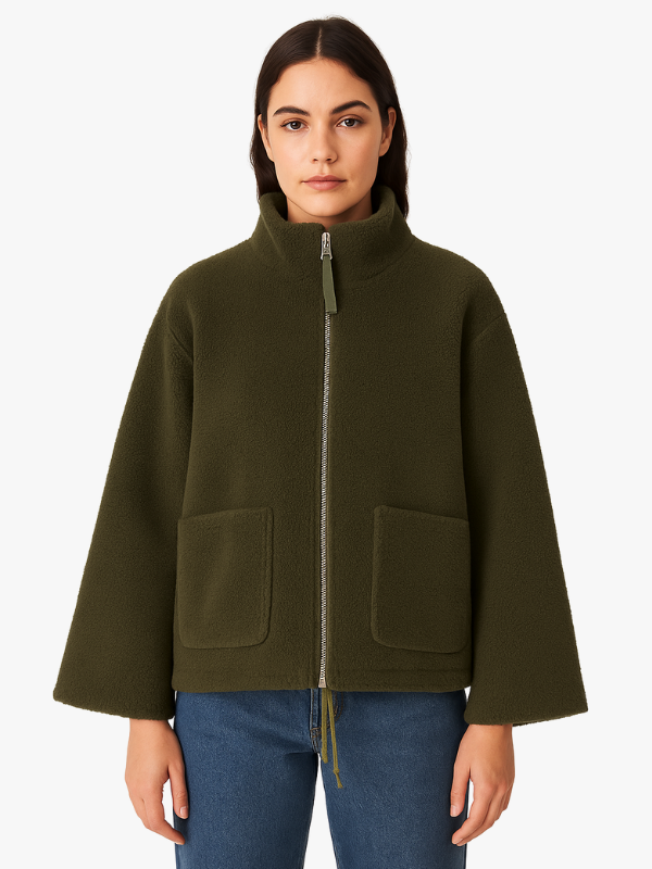 Jachetă șic oversize din fleece sherpa ultra-moale, pentru vreme rece