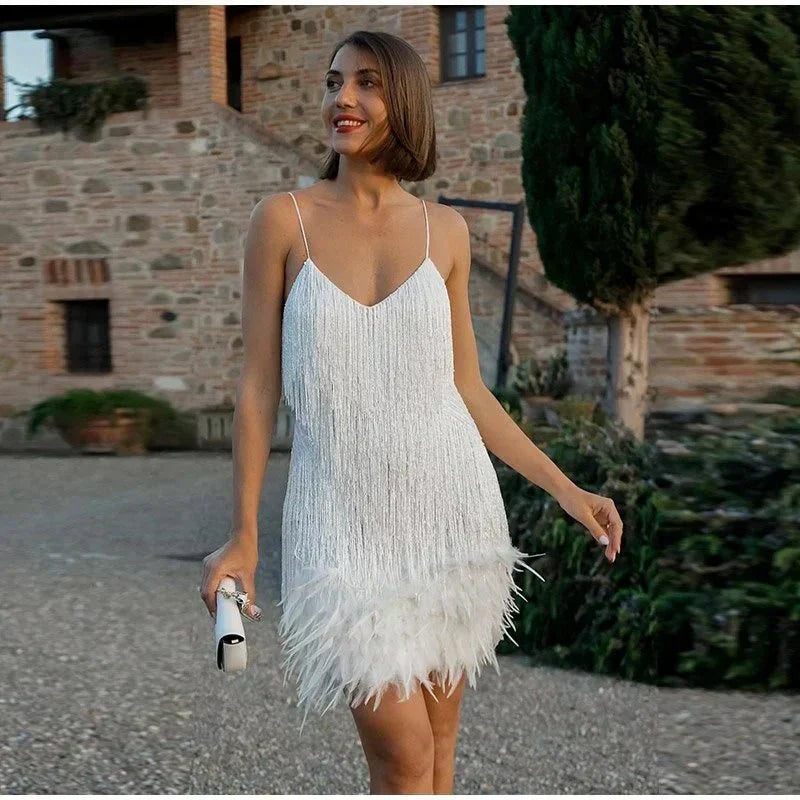 Women's Sequin Party Dress with Feather Hem - photo 11
