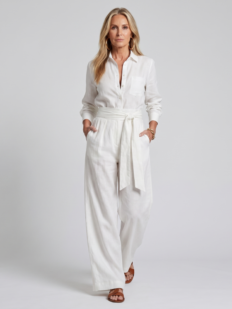Patricia - Women's Jumpsuit with Wide Leg and Long Sleeves - photo 2