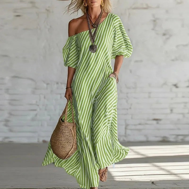 Pelagia - Women's Maxi Dress with Boho Print and One-Shoulder - photo 2