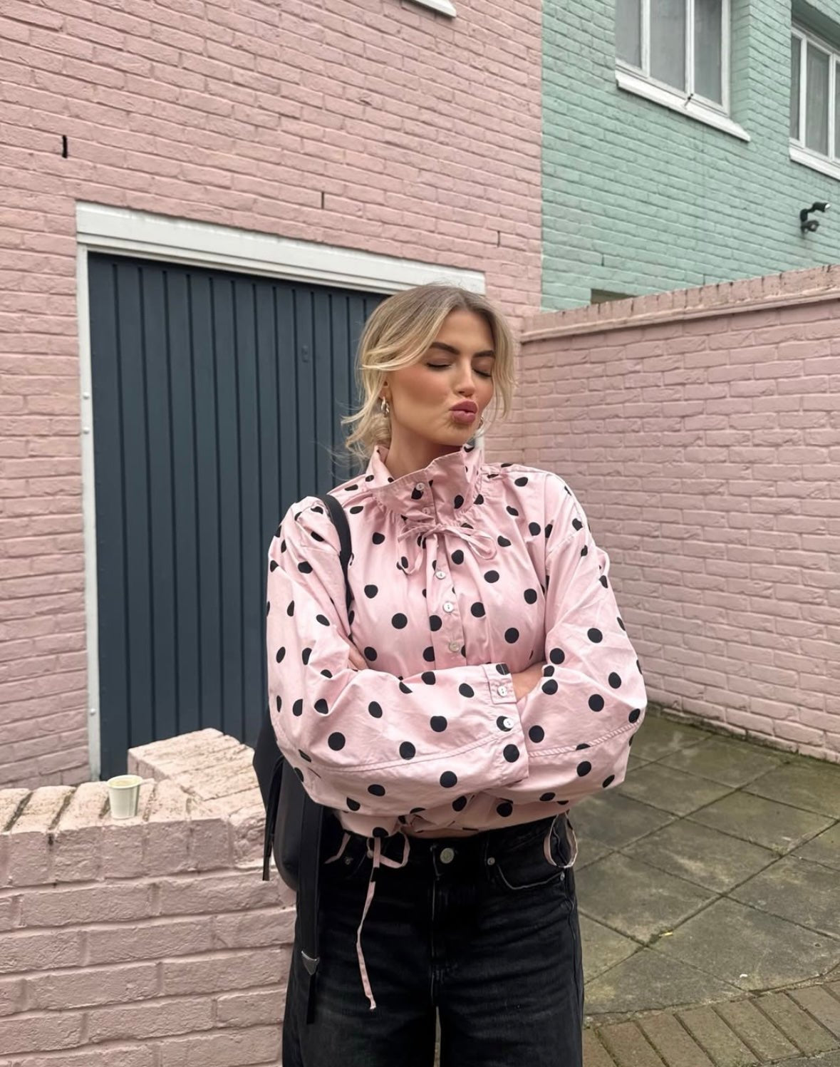 Philomena - Women's Jacket with Polka Dot Print and Puff Sleeves - photo 2