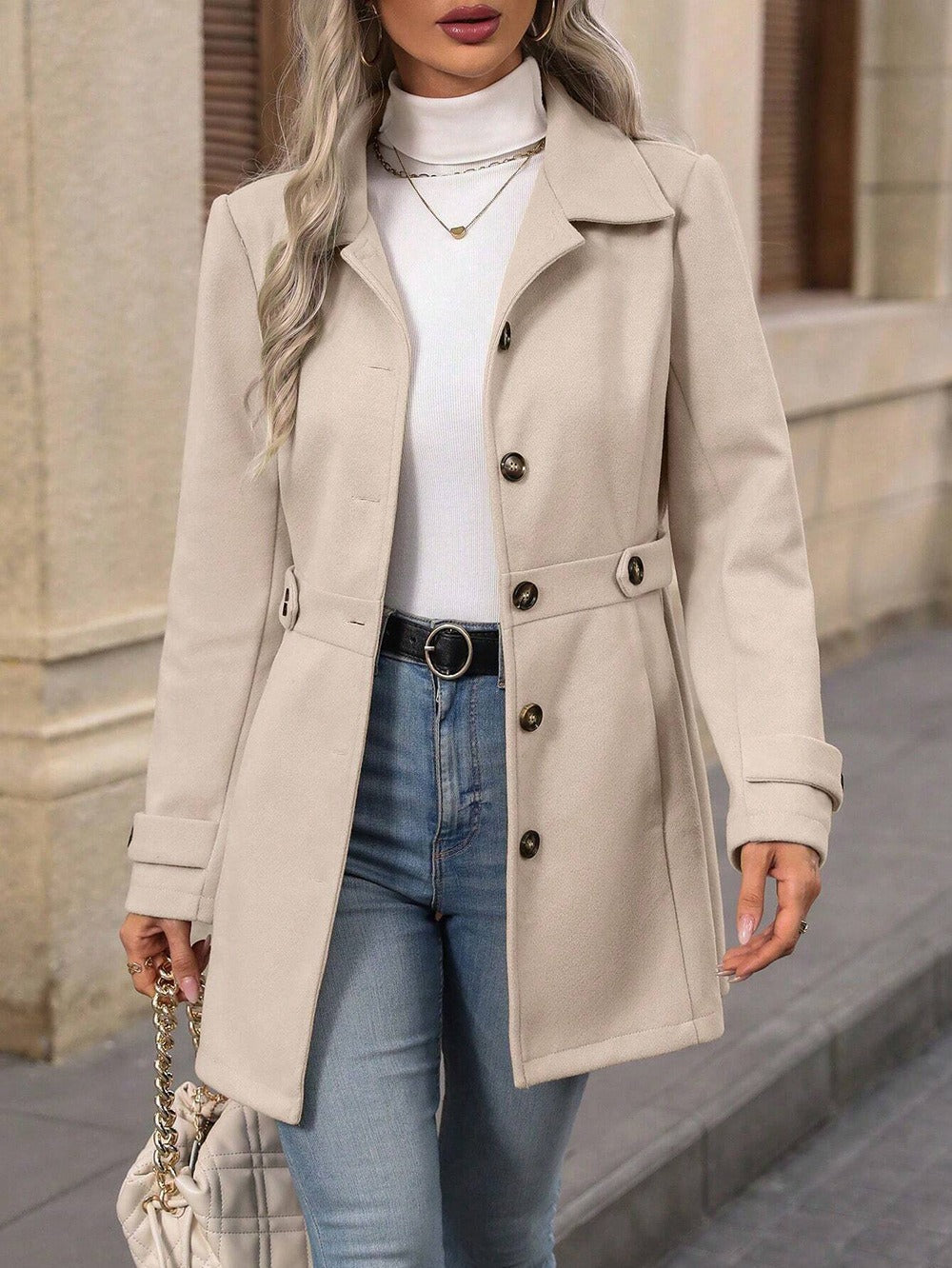 Polly - Women's Trench Coat with Button Front and Side Pockets - photo 9