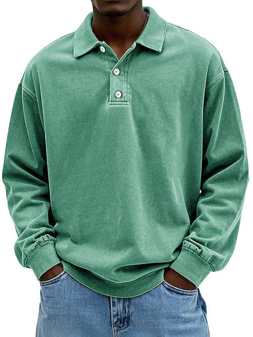 William - Polo da uomo a maniche lunghe in stile vintage