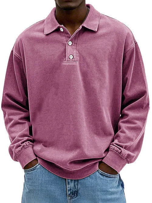 William - Polo da uomo a maniche lunghe in stile vintage