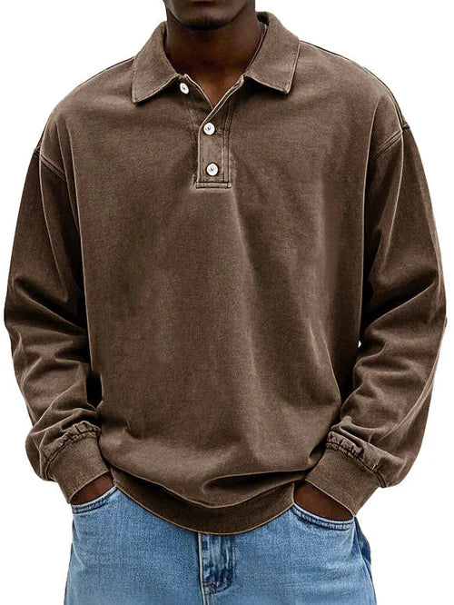 William - Polo da uomo a maniche lunghe in stile vintage