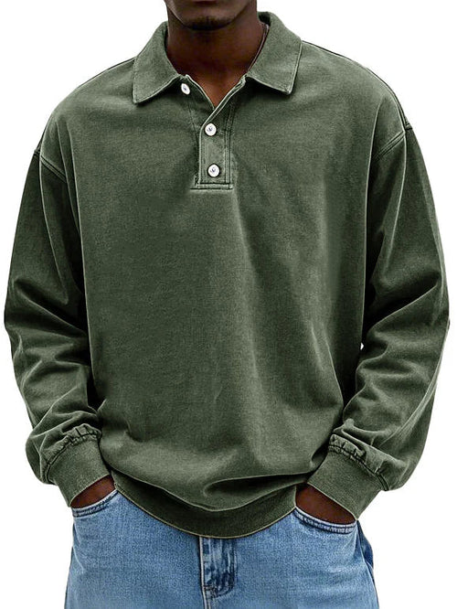 William - Polo da uomo a maniche lunghe in stile vintage