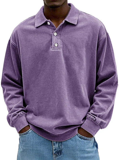 William - Polo da uomo a maniche lunghe in stile vintage