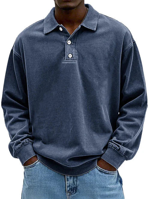 William - Polo da uomo a maniche lunghe in stile vintage