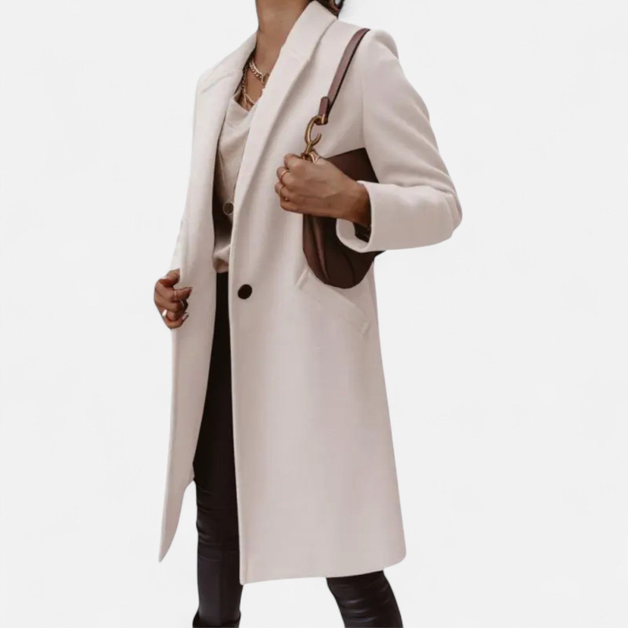 Prisca - Women's Longline Coat with Button Front and Side Pockets - photo 1