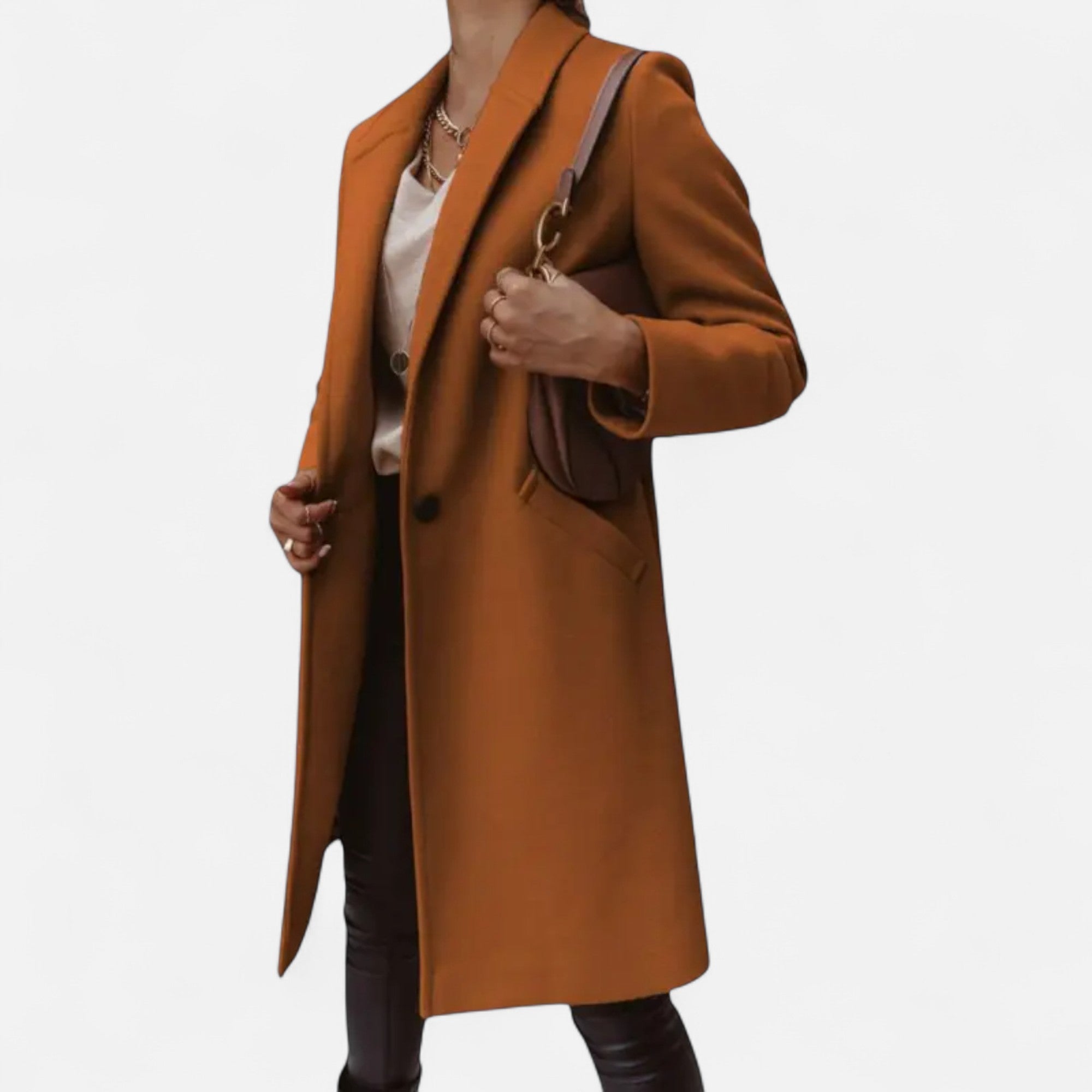 Prisca - Women's Longline Coat with Button Front and Side Pockets - photo 2