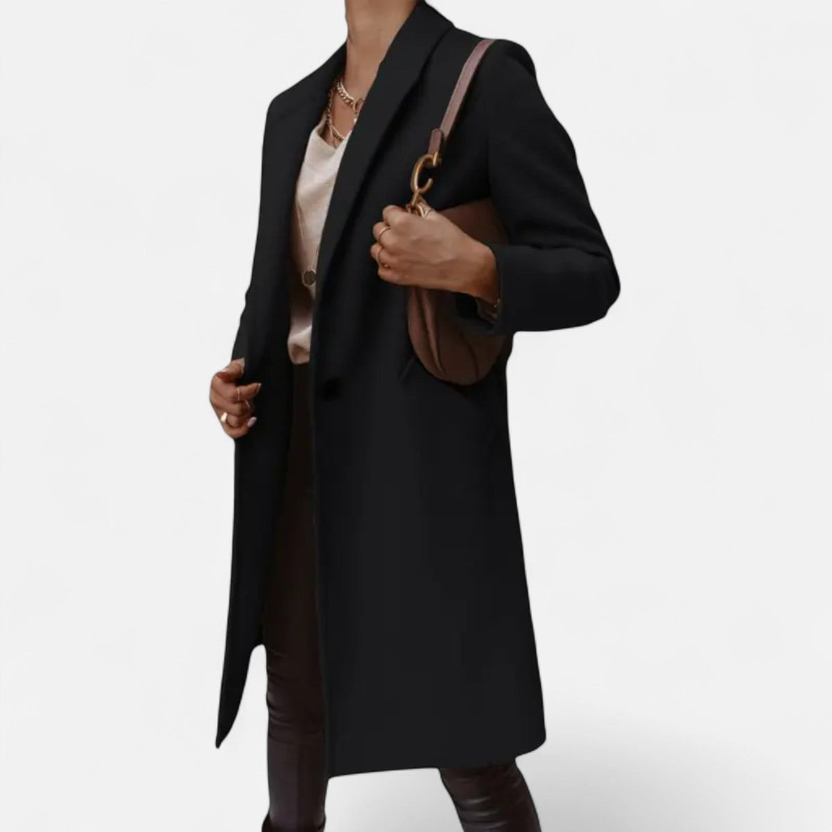 Prisca - Women's Longline Coat with Button Front and Side Pockets - photo 3