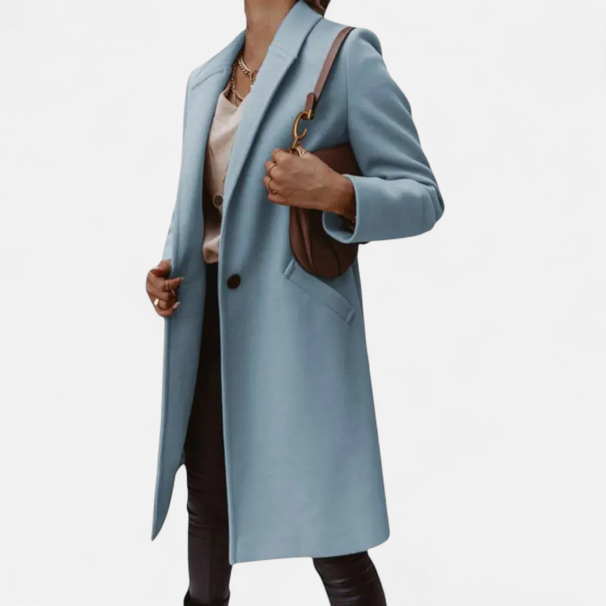 Prisca - Women's Longline Coat with Button Front and Side Pockets - photo 4